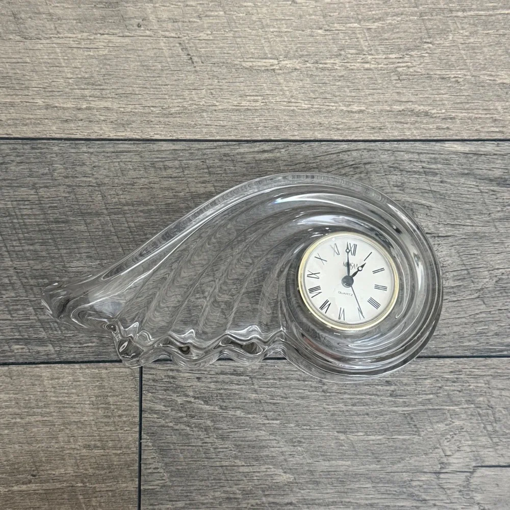 VTG Mikasa Crystal Wave Desk Clock Hermle Quartz Germany Roman Numeral Gold Tone